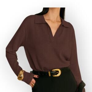 Commense Collar Knit Sweater Pullover Brown Long Sleeve Top XL -  Modern Chic
